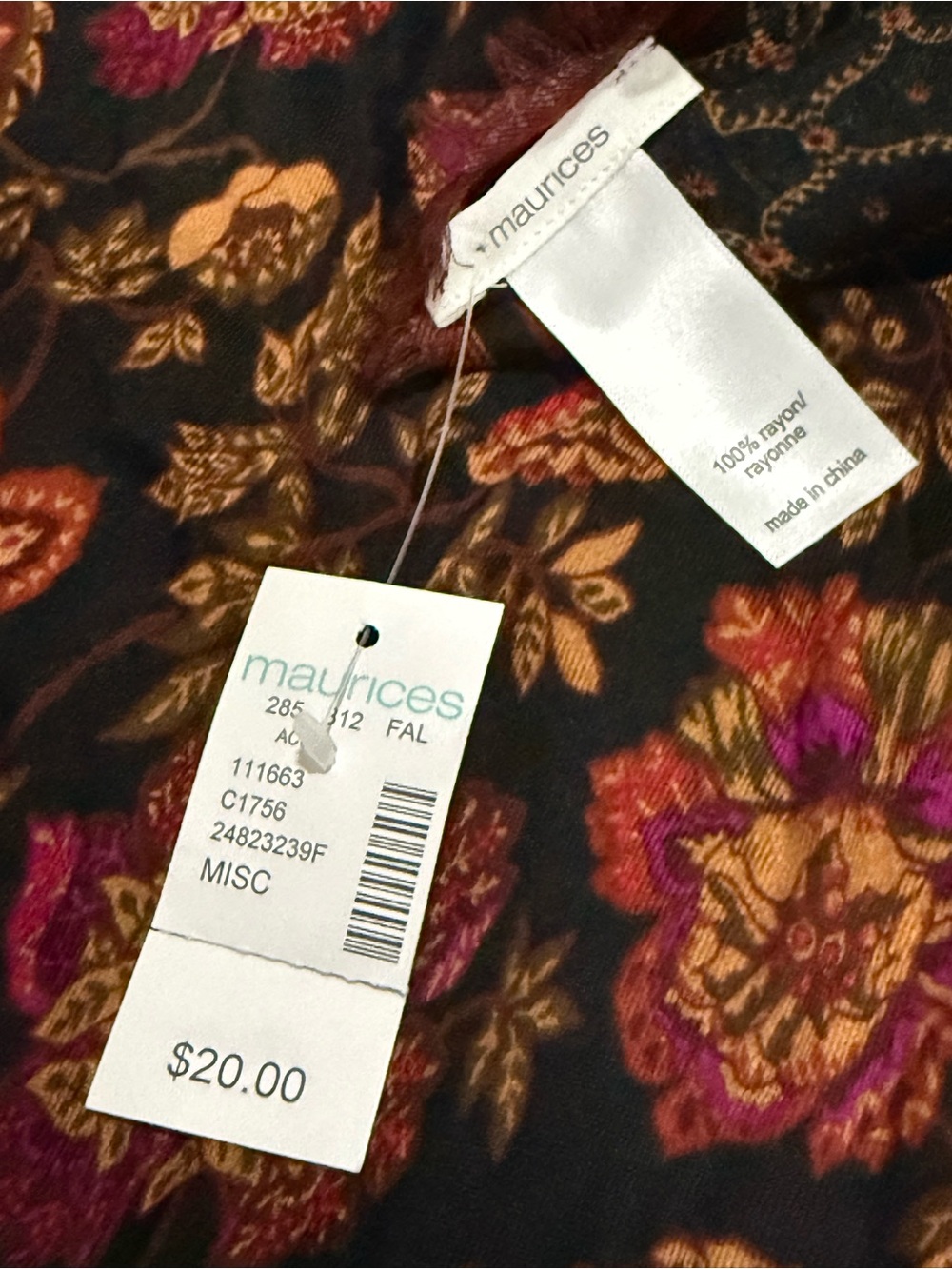 Maurices NEW XL Scarf Ruana with Burgundy & Mustard Floral Print